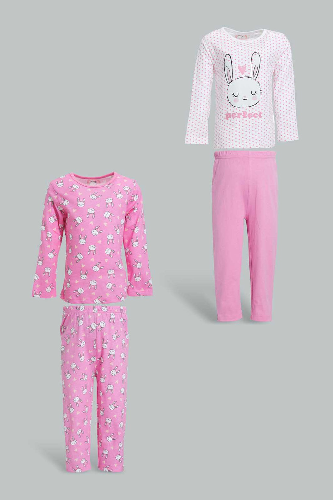 Redtag-Multi-Colour-Bunny-Aop-2-Pc-Pack-Full-Length-Pyjama-Set-Pyjama-Sets-Infant-Girls-3 to 24 Months