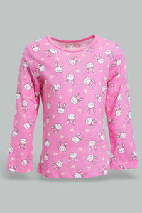 Redtag-Multi-Colour-Bunny-Aop-2-Pc-Pack-Full-Length-Pyjama-Set-Pyjama-Sets-Infant-Girls-3 to 24 Months