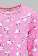 Load image into Gallery viewer, Redtag-Multi-Colour-Bunny-Aop-2-Pc-Pack-Full-Length-Pyjama-Set-Pyjama-Sets-Infant-Girls-3 to 24 Months
