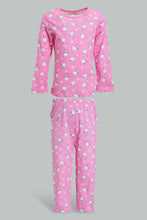 Load image into Gallery viewer, Redtag-Multi-Colour-Bunny-Aop-2-Pc-Pack-Full-Length-Pyjama-Set-Pyjama-Sets-Infant-Girls-3 to 24 Months
