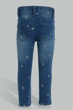 Load image into Gallery viewer, Redtag-Blue-Butterfly-Glitter-Printed-Jean-Jeans-Slim-Fit-Infant-Girls-3 to 24 Months
