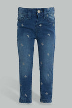 Load image into Gallery viewer, Redtag-Blue-Butterfly-Glitter-Printed-Jean-Jeans-Slim-Fit-Infant-Girls-3 to 24 Months
