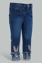 Load image into Gallery viewer, Redtag-Blue-Bunny-Artwork-Hem-Jean-Jeans-Slim-Fit-Infant-Girls-3 to 24 Months
