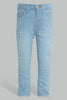 Redtag-Blue-All-Over-Pearls-Jean-Jeans-Slim-Fit-Infant-Girls-3 to 24 Months