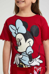 Redtag-Red-S/Slv-Casual-T-Shirt-With-Minnie-Placement-Print-Blouses-Girls-2 to 8 Years