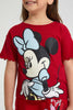 Redtag-Red-S/Slv-Casual-T-Shirt-With-Minnie-Placement-Print-Blouses-Girls-2 to 8 Years