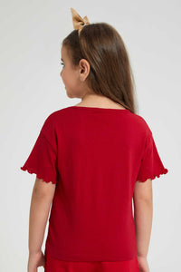 Redtag-Red-S/Slv-Casual-T-Shirt-With-Minnie-Placement-Print-Blouses-Girls-2 to 8 Years