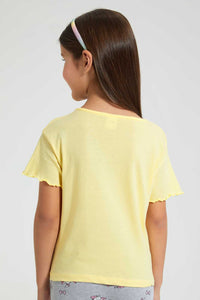 Redtag-Lt.-Yellow-S/Slv-Casual-T-Shirt-With-Marie-Placement-Print-Blouses-Girls-2 to 8 Years