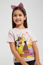 تنزيل الصورة على معرض الصور، Redtag-Pale-Pink--S/Slv-Casual-T-Shirt-With-Princess--Placement-Print-Blouses-Girls-2 to 8 Years
