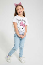 تنزيل الصورة على معرض الصور، Redtag-White--S/Slv-Casual-T-Shirt-With-Helllo-Kitty---Placement-Print-Blouses-Girls-2 to 8 Years
