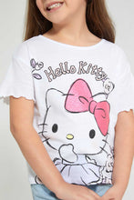 تنزيل الصورة على معرض الصور، Redtag-White--S/Slv-Casual-T-Shirt-With-Helllo-Kitty---Placement-Print-Blouses-Girls-2 to 8 Years
