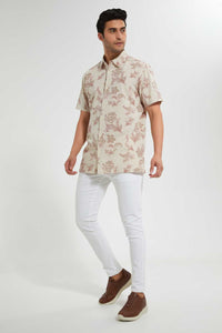 Redtag-Beige-Printed-S/S-Shirt-Casual-Shirts-Men's-