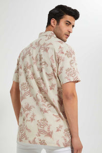 Redtag-Beige-Printed-S/S-Shirt-Casual-Shirts-Men's-