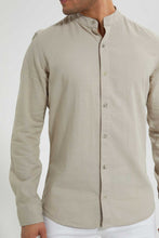 Load image into Gallery viewer, Redtag-Beige-Mandrain-Collar-Linen-Shirt-Casual-Shirts-Men&#39;s-
