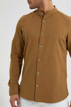 تنزيل الصورة على معرض الصور، Redtag-Brown-Mandrain-Collar-Linen-Shirt-Casual-Shirts-Men&#39;s-
