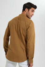 تنزيل الصورة على معرض الصور، Redtag-Brown-Mandrain-Collar-Linen-Shirt-Casual-Shirts-Men&#39;s-
