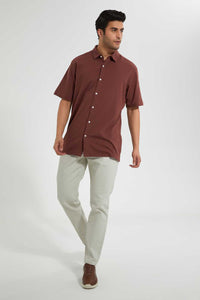 Redtag-Brown-S/S-Jersey-Shirt-Casual-Shirts-Men's-