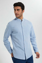 تنزيل الصورة على معرض الصور، Redtag-Blue-Mandrain-Collar-Linen-Shirt-Casual-Shirts-Men&#39;s-
