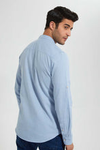 تنزيل الصورة على معرض الصور، Redtag-Blue-Mandrain-Collar-Linen-Shirt-Casual-Shirts-Men&#39;s-
