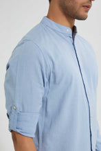 تنزيل الصورة على معرض الصور، Redtag-Blue-Mandrain-Collar-Linen-Shirt-Casual-Shirts-Men&#39;s-
