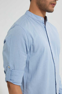 Redtag-Blue-Mandrain-Collar-Linen-Shirt-Casual-Shirts-Men's-