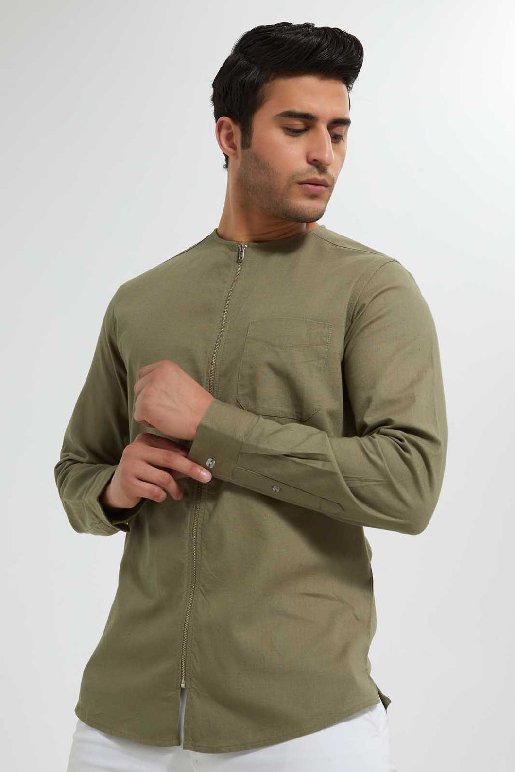 Redtag-Olive-Zipper-Shirt-Casual-Shirts-Men's-