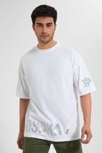 تنزيل الصورة على معرض الصور، Redtag-White-Crew-Neck-T-Shirt-Embellished-Men&#39;s-
