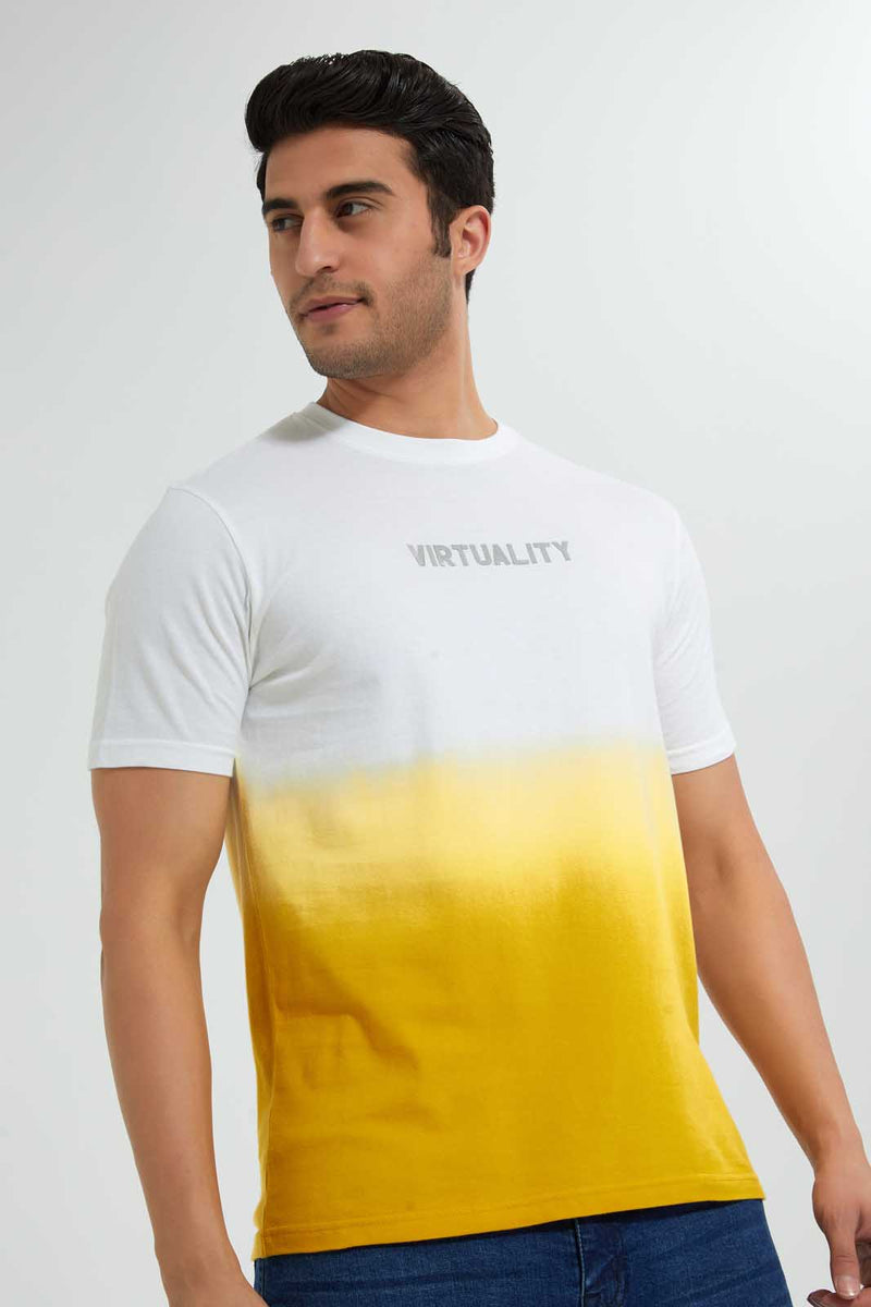 Redtag-White-Dip-Dye-Crew-Neck-T-Shirt-Embellished-Men's-