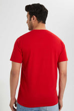 Load image into Gallery viewer, Redtag-Red-Crew-Neck-T-Shirt-With-Studs-Embellished-Men&#39;s-
