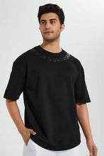 Load image into Gallery viewer, Redtag-Black-Embossed-Printed-Loungewear-T-Shirt-Loungewear-Men&#39;s-
