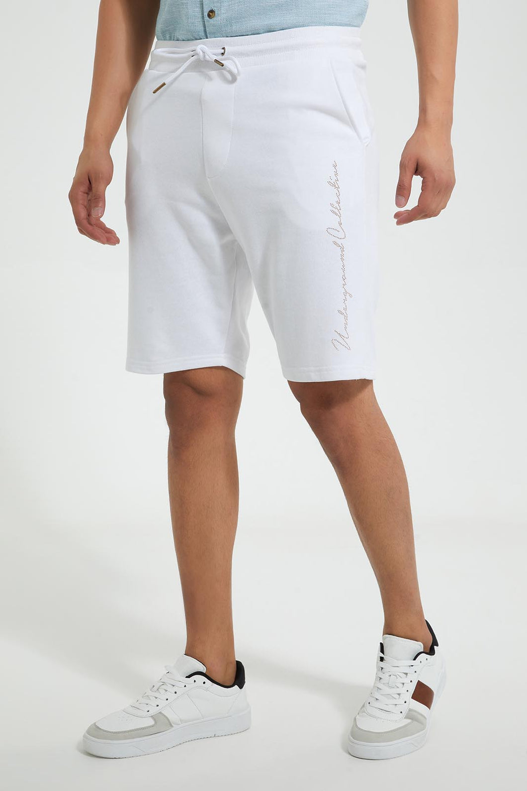Redtag-White-Short-With-Studs-Active-Shorts-Men's-