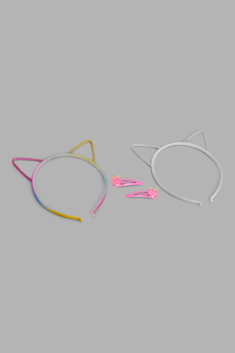 Redtag-Assorted-Cat-Ears-Headband-And-Hair-Clips-For-Girls-(4-Piece)-Colour:Assorted,-Filter:Girls-Accessories,-GIR-Head-Bands,-New-In,-New-In-GIR-ACC,-Non-Sale,-S22A-Girls-