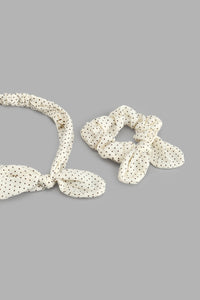 Redtag-White-Polka-Dots-Headband-And-Scrunchie-For-Girls-(2-Piece)-Colour:White,-Filter:Girls-Accessories,-GIR-Hair-Elastic,-New-In,-New-In-GIR-ACC,-Non-Sale,-S22A-Girls-