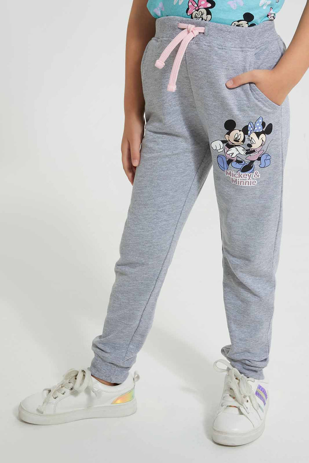 Redtag-Grey-Melange-Micky-&-Minnie--Active-Track-Pant-Character,-Colour:Grey,-Filter:Girls-(2-to-8-Yrs),-Girls-Joggers,-New-In,-New-In-GIR,-Non-Sale,-S22B,-Section:Kidswear,-TBL-Girls-2 to 8 Years