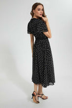 تنزيل الصورة على معرض الصور، Redtag-Black-Polka-Dot-Dress-Dresses-Women&#39;s-
