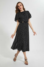 تنزيل الصورة على معرض الصور، Redtag-Black-Polka-Dot-Dress-Dresses-Women&#39;s-
