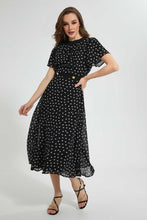 تنزيل الصورة على معرض الصور، Redtag-Black-Polka-Dot-Dress-Dresses-Women&#39;s-
