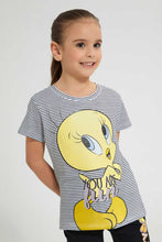 Load image into Gallery viewer, Redtag-Black-And-White-Stripe-T-Shirt-With-Tweety-Placement-Print-Character,-Colour:Assorted,-Filter:Girls-(2-to-8-Yrs),-Girls-T-Shirts,-New-In,-New-In-GIR,-Non-Sale,-S22B,-Section:Kidswear,-TBL-Girls-2 to 8 Years
