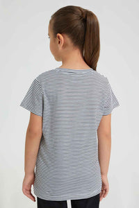 Redtag-Black-And-White-Stripe-T-Shirt-With-Tweety-Placement-Print-Character,-Colour:Assorted,-Filter:Girls-(2-to-8-Yrs),-Girls-T-Shirts,-New-In,-New-In-GIR,-Non-Sale,-S22B,-Section:Kidswear,-TBL-Girls-2 to 8 Years