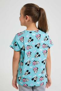 Redtag-Mint-Printed-Micky-And-Minnie-Short-Sleeve--Casual-T-Shirts-Character,-Colour:Mint,-Filter:Girls-(2-to-8-Yrs),-Girls-T-Shirts,-New-In,-New-In-GIR,-Non-Sale,-S22B,-Section:Kidswear,-TBL-Girls-2 to 8 Years