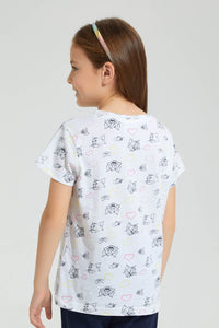 Redtag-White-Printed-Tom-&-Jerry--Short-Sleeve--Casual-T-Shirts-Character,-Colour:White,-Filter:Girls-(2-to-8-Yrs),-Girls-T-Shirts,-New-In,-New-In-GIR,-Non-Sale,-S22B,-Section:Kidswear,-TBL-Girls-2 to 8 Years