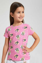 Load image into Gallery viewer, Redtag-Pale-Pink-Aop-Na-Na-Doll-Short-Sleeve--Casual-T-Shirt-All-Over-Prints-Girls-2 to 8 Years
