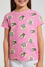 Load image into Gallery viewer, Redtag-Pale-Pink-Aop-Na-Na-Doll-Short-Sleeve--Casual-T-Shirt-All-Over-Prints-Girls-2 to 8 Years
