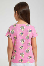 Load image into Gallery viewer, Redtag-Pale-Pink-Aop-Na-Na-Doll-Short-Sleeve--Casual-T-Shirt-All-Over-Prints-Girls-2 to 8 Years
