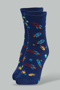 Redtag-Assorted-3-Pk-Rocket-Long-Socks-Full-Length-Socks-Boys-2 to 8 Years