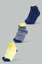 Load image into Gallery viewer, Redtag-Assorted-3Pk-Spot-And-Stripe-Ankle-Socks-365,-BOY-Socks,-Category:Socks,-Colour:Navy,-ESS,-Filter:Boys-(2-to-8-Yrs),-New-In,-New-In-BOY-APL,-Non-Sale,-Section:Kidswear-Boys-
