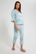 Load image into Gallery viewer, Redtag-Pale-Blue-Floral-Printed-Pyjama-Set-Pyjama-Sets-Women&#39;s-
