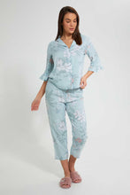 Load image into Gallery viewer, Redtag-Pale-Blue-Floral-Printed-Pyjama-Set-Pyjama-Sets-Women&#39;s-
