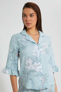 Redtag-Pale-Blue-Floral-Printed-Pyjama-Set-Pyjama-Sets-Women's-