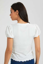 Load image into Gallery viewer, Redtag-White-Puff-Sleeve-Rib-Top-Tops-Women&#39;s-
